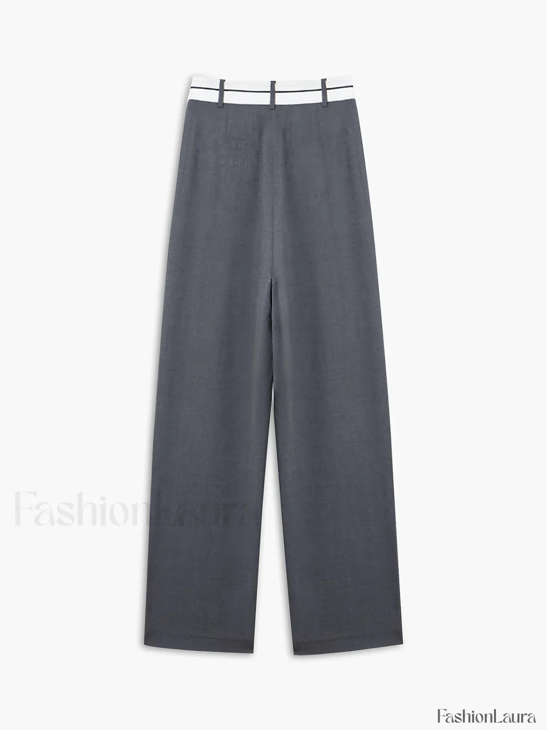 Asymmetrical Contrast Waistband Trendy Wide Leg Dress Pants