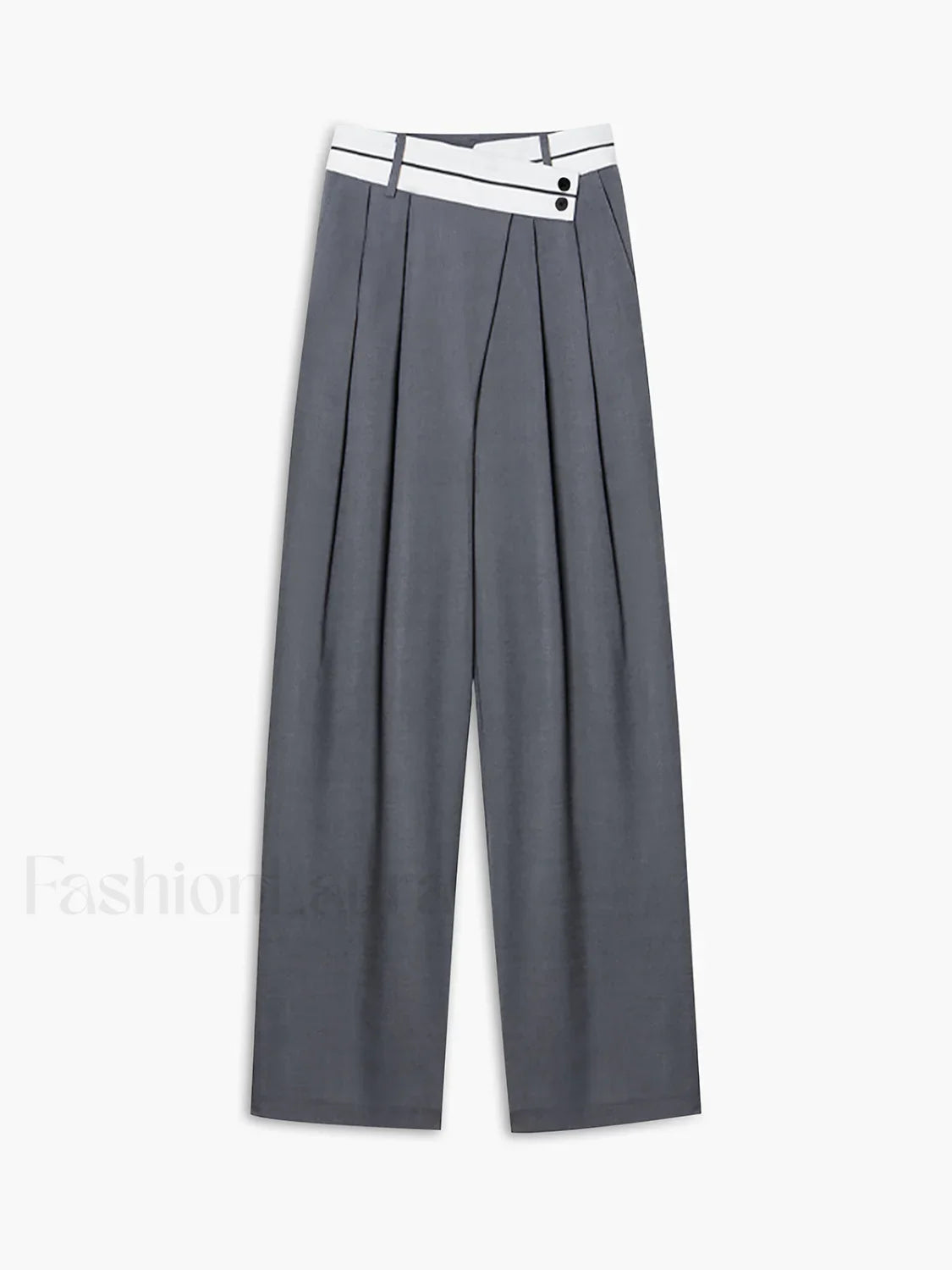 Asymmetrical Contrast Waistband Trendy Wide Leg Dress Pants Grey / XS Pants