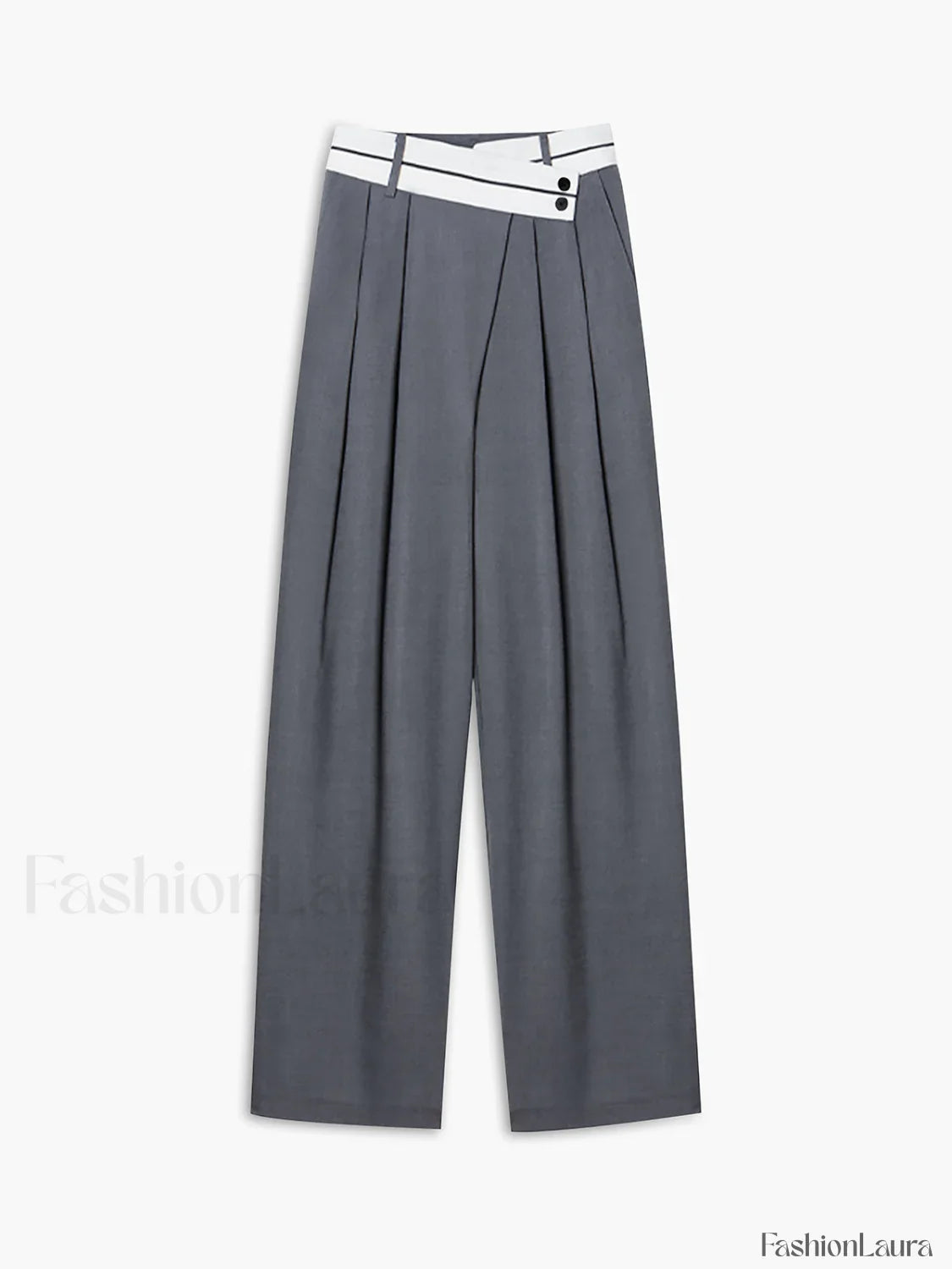 Asymmetrical Contrast Waistband Trendy Wide Leg Dress Pants