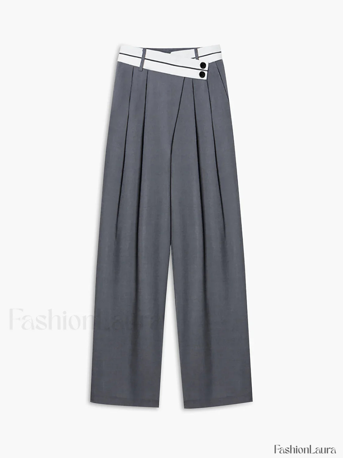 Asymmetrical Contrast Waistband Wide Leg Dress Pants