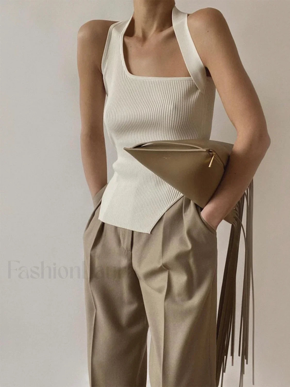 Asymmetrical Halter Rib Vest White / XS Sweater Vests