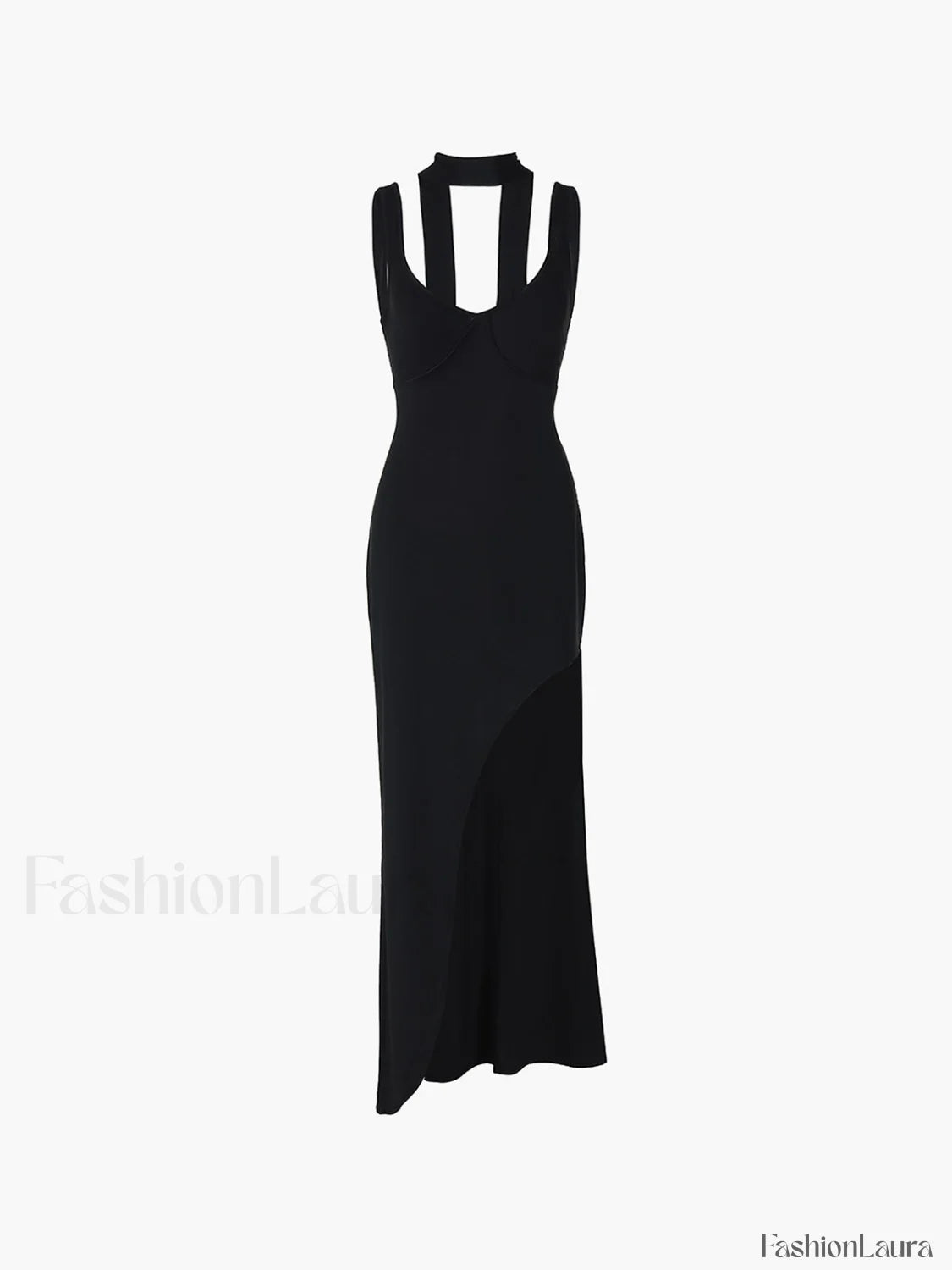 Asymmetrical Hem Backless Trendy Split Maxi Dress