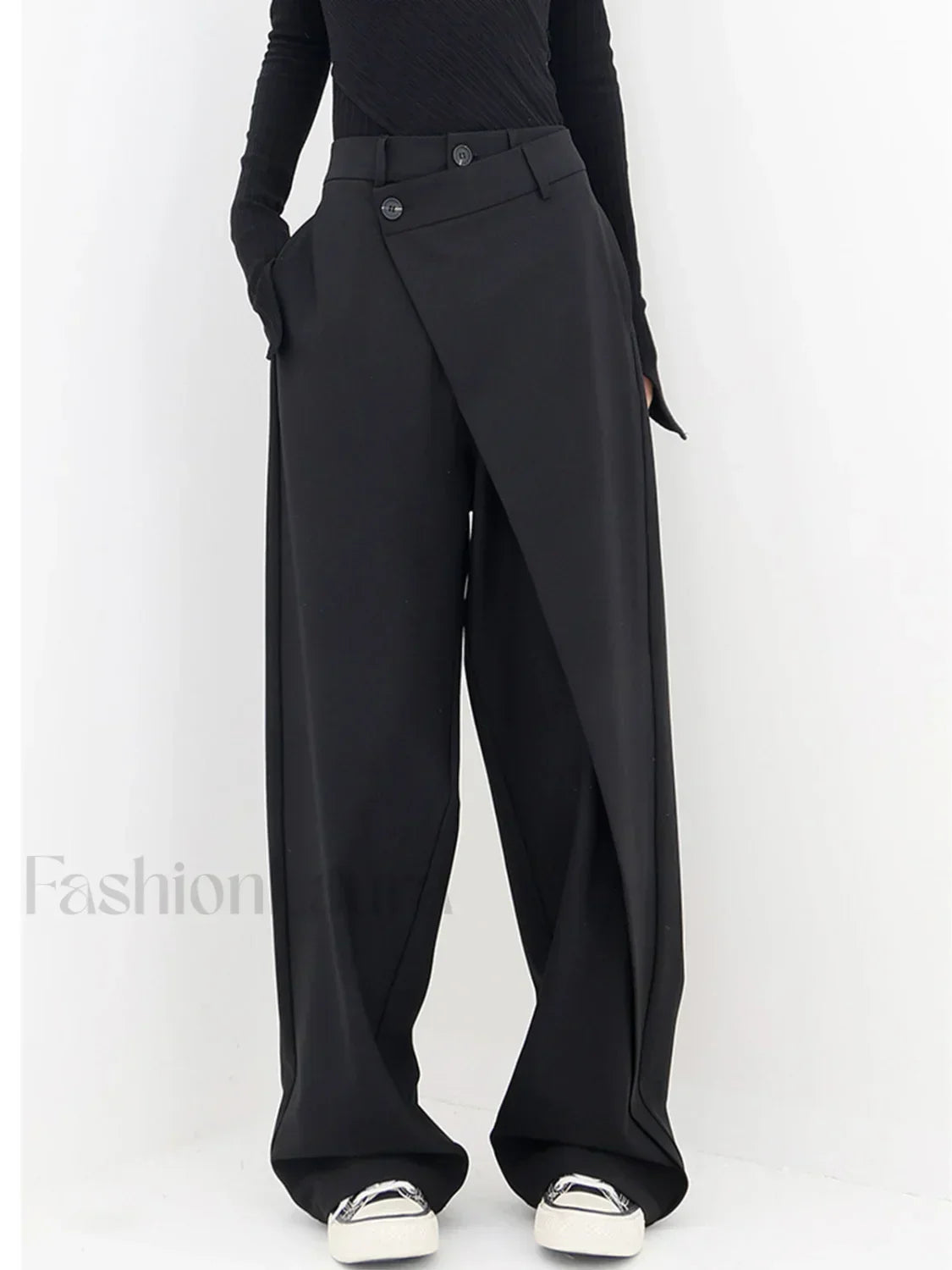 Asymmetrical Layer Button Wide Leg Dress Pants