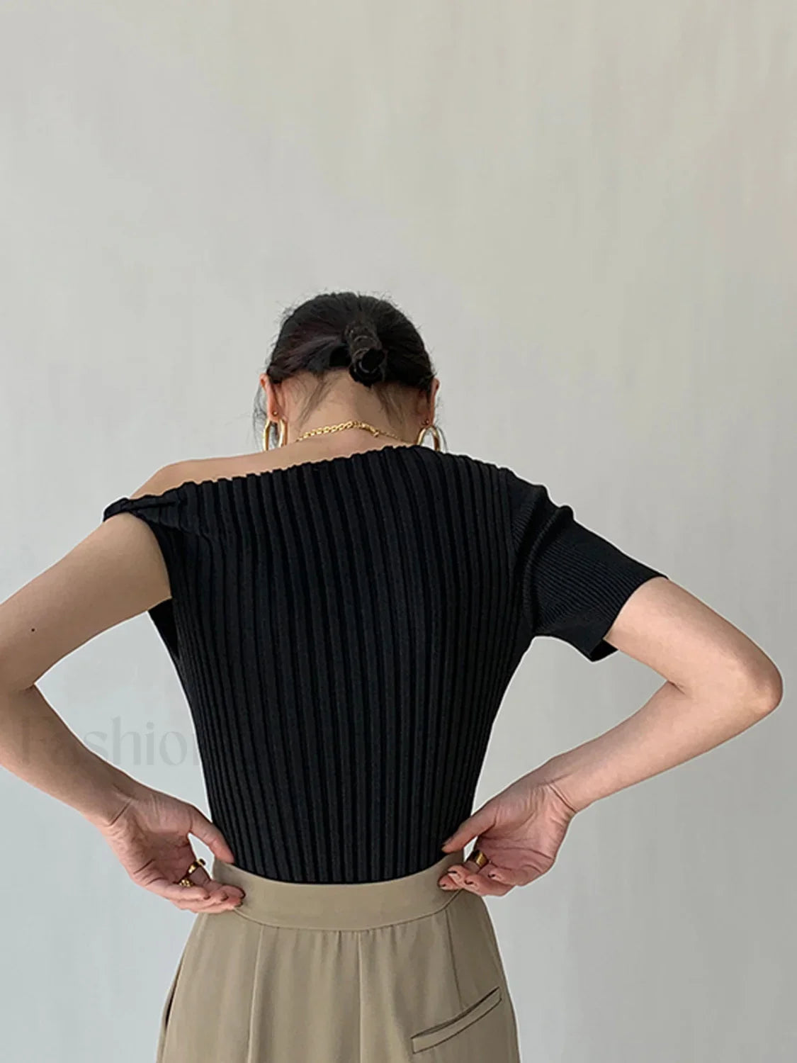 Asymmetrical Neck One Trendy Shoulder Off Knit Top