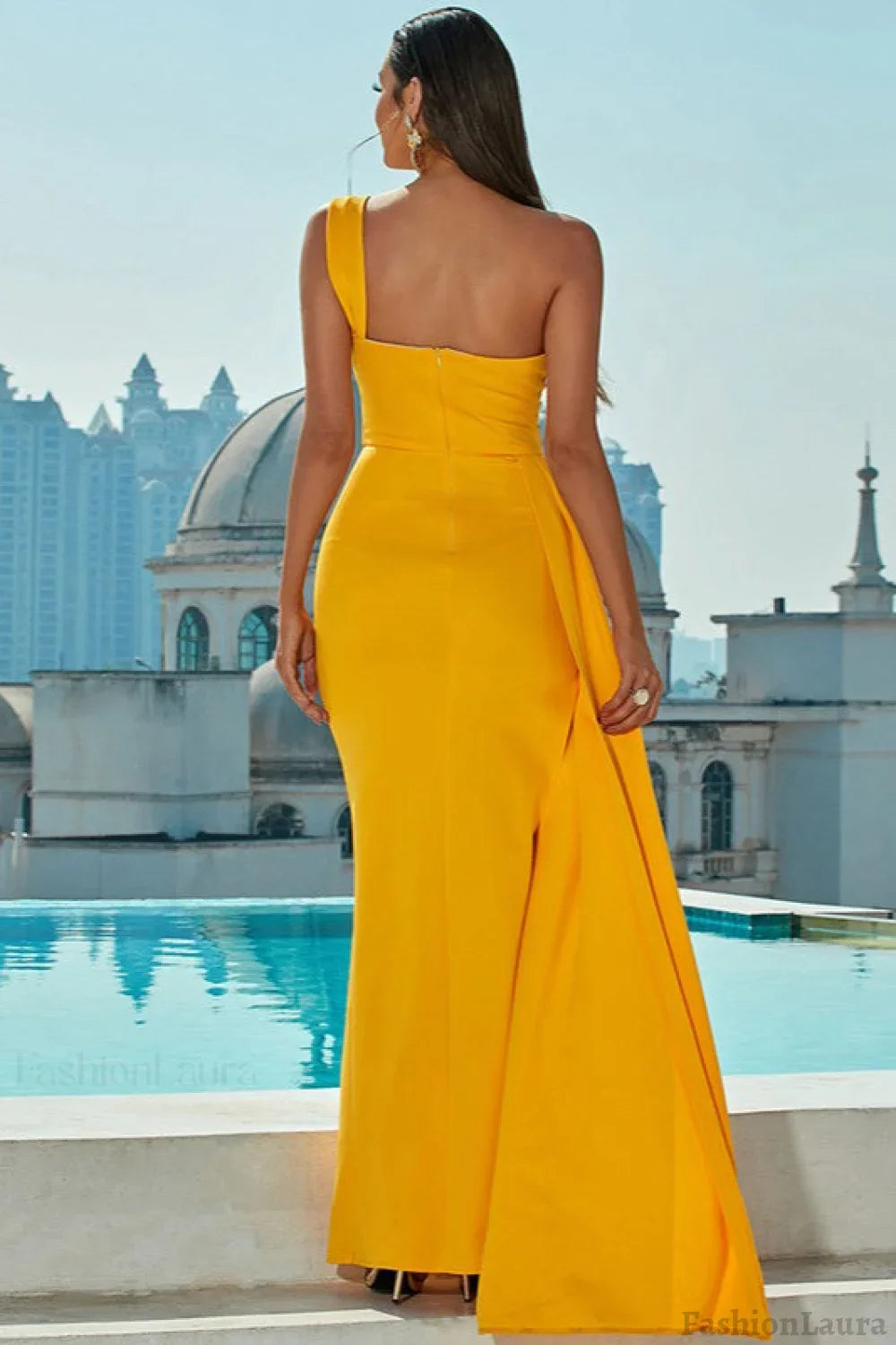 Asymmetrical One Shoulder Slit Party Dress