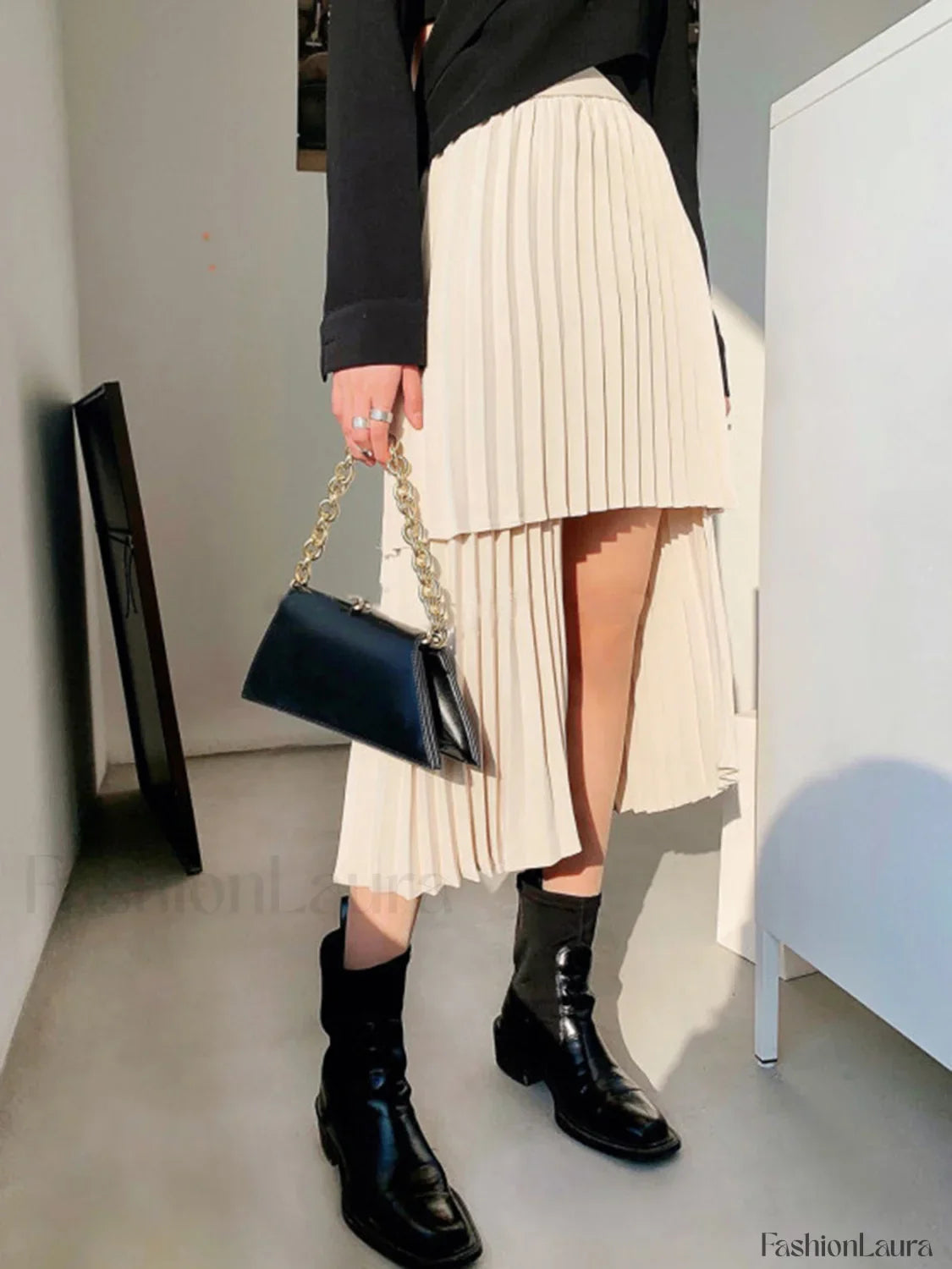 Asymmetrical Pleated Graceful Layered Midi Skirt