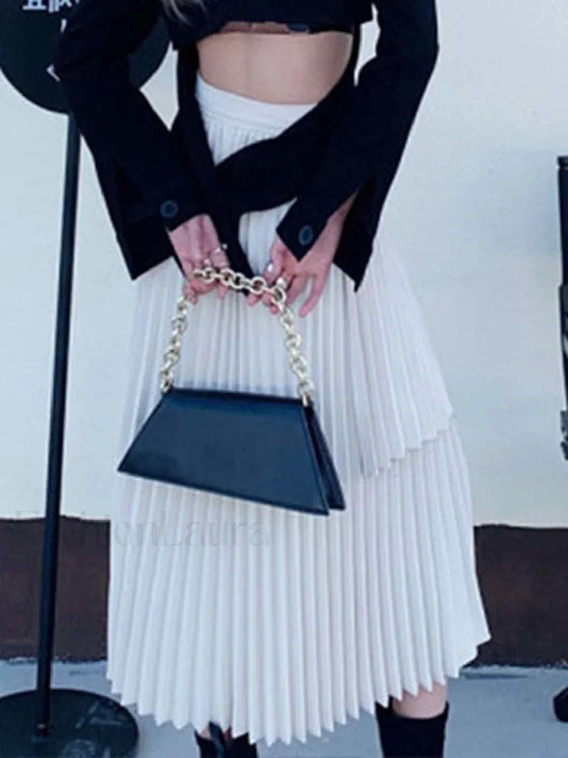 Asymmetrical Pleated Graceful Layered Midi Skirt