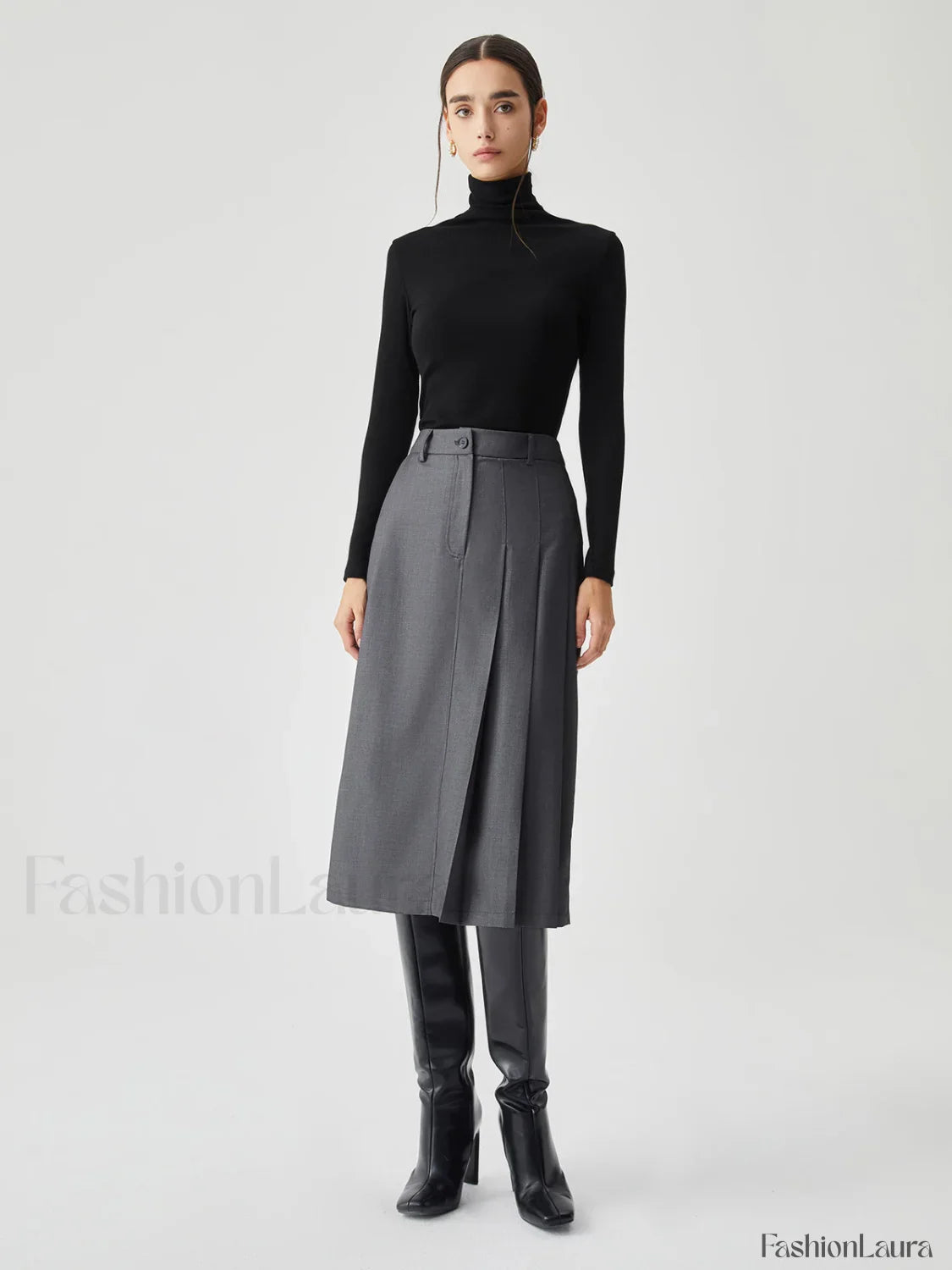 Asymmetrical Pleated Graceful Midi Skirt