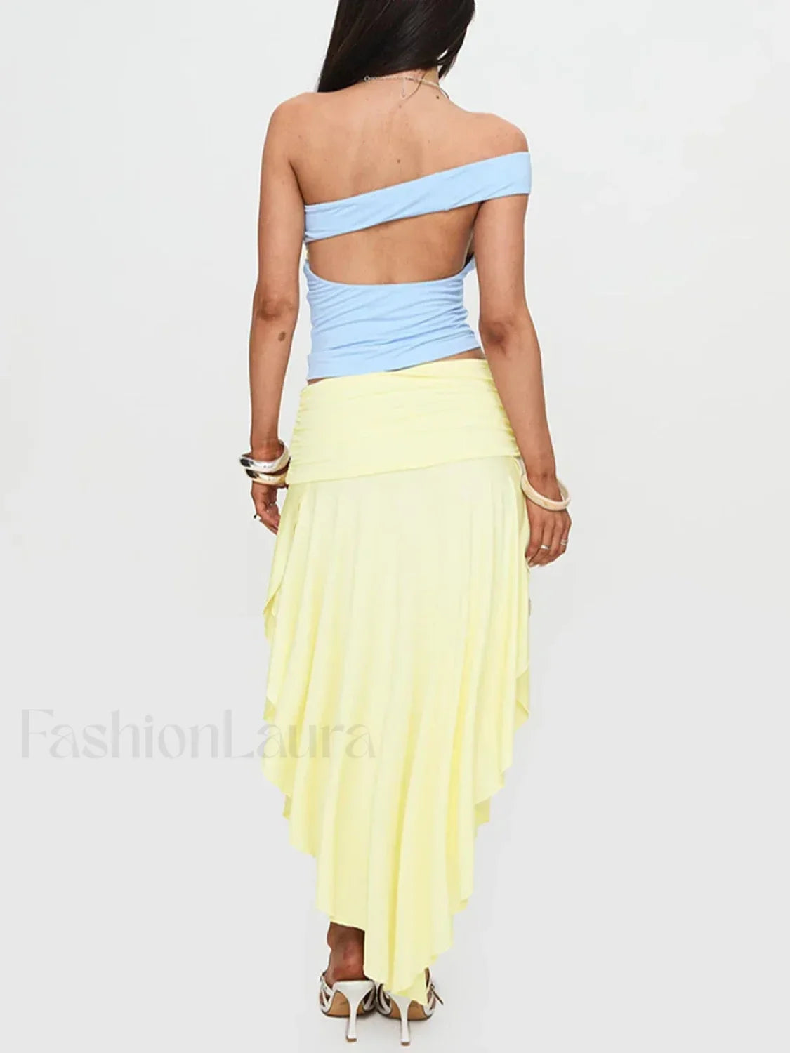 Asymmetrical Pleated Long Skirt