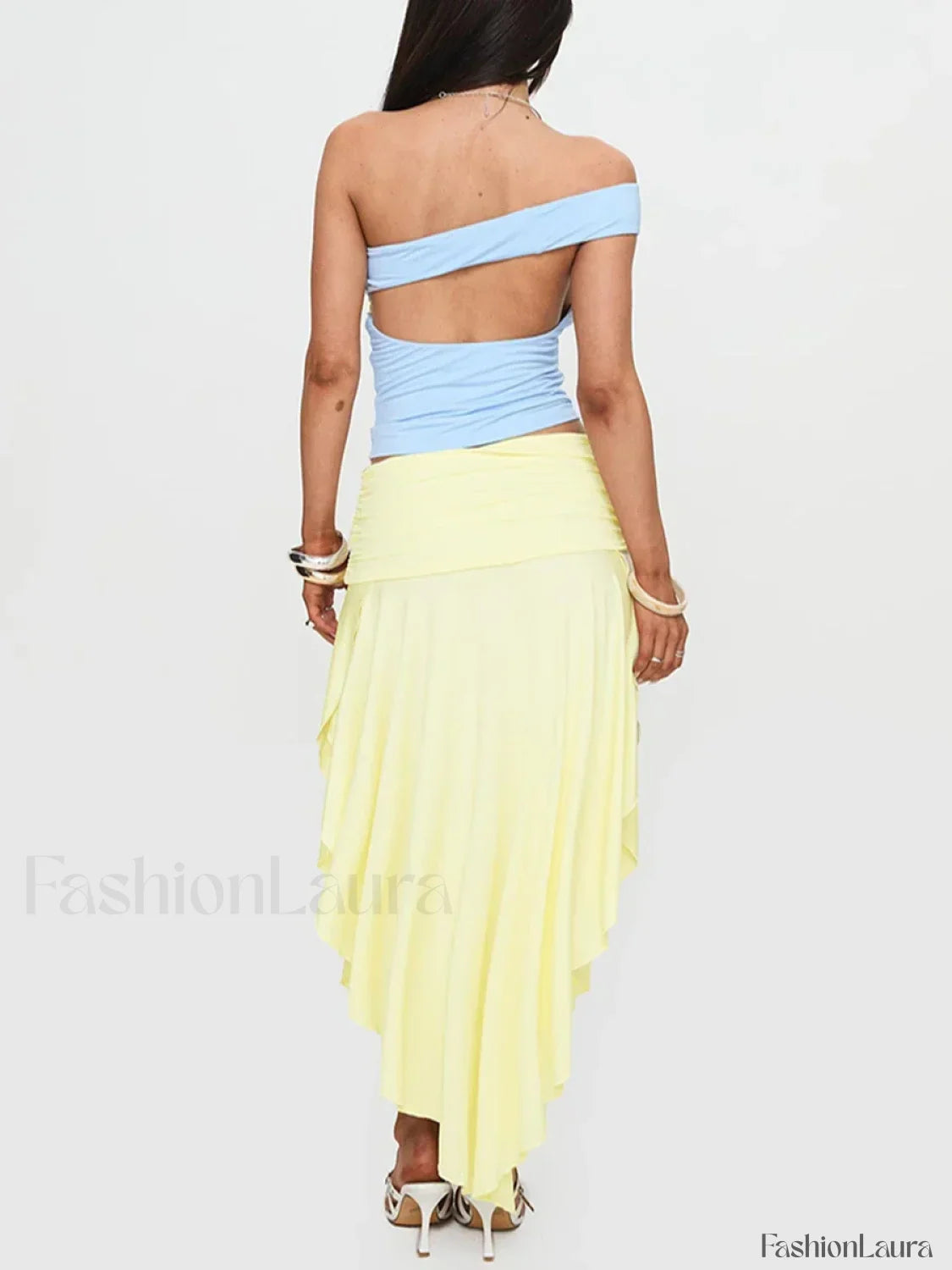 Asymmetrical Pleated Long Skirt