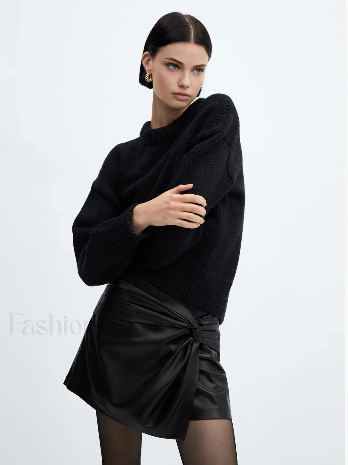 Asymmetrical Pleated Twisted Trendy Faux Leather Mini Skirt