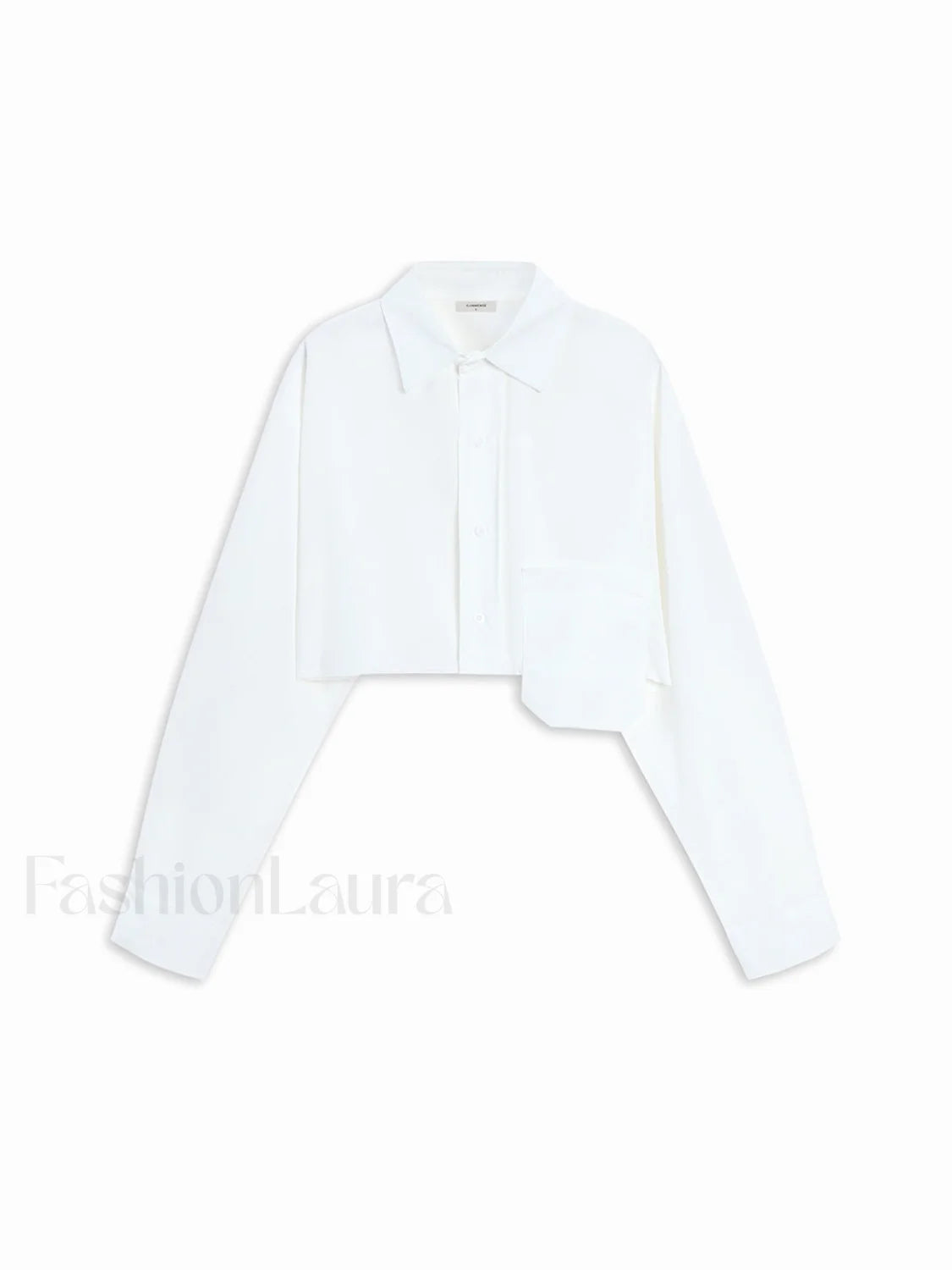 Asymmetrical Pocket Button Trendy Collar Crop Shirt