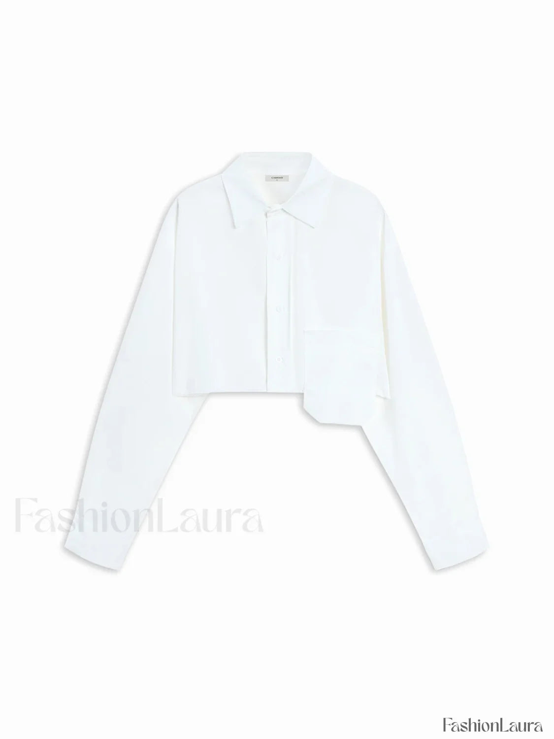 Asymmetrical Pocket Button Trendy Collar Crop Shirt