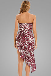 Asymmetrical Ruffle Satin Sweetheart Strapless Party Dress - Leopard 3