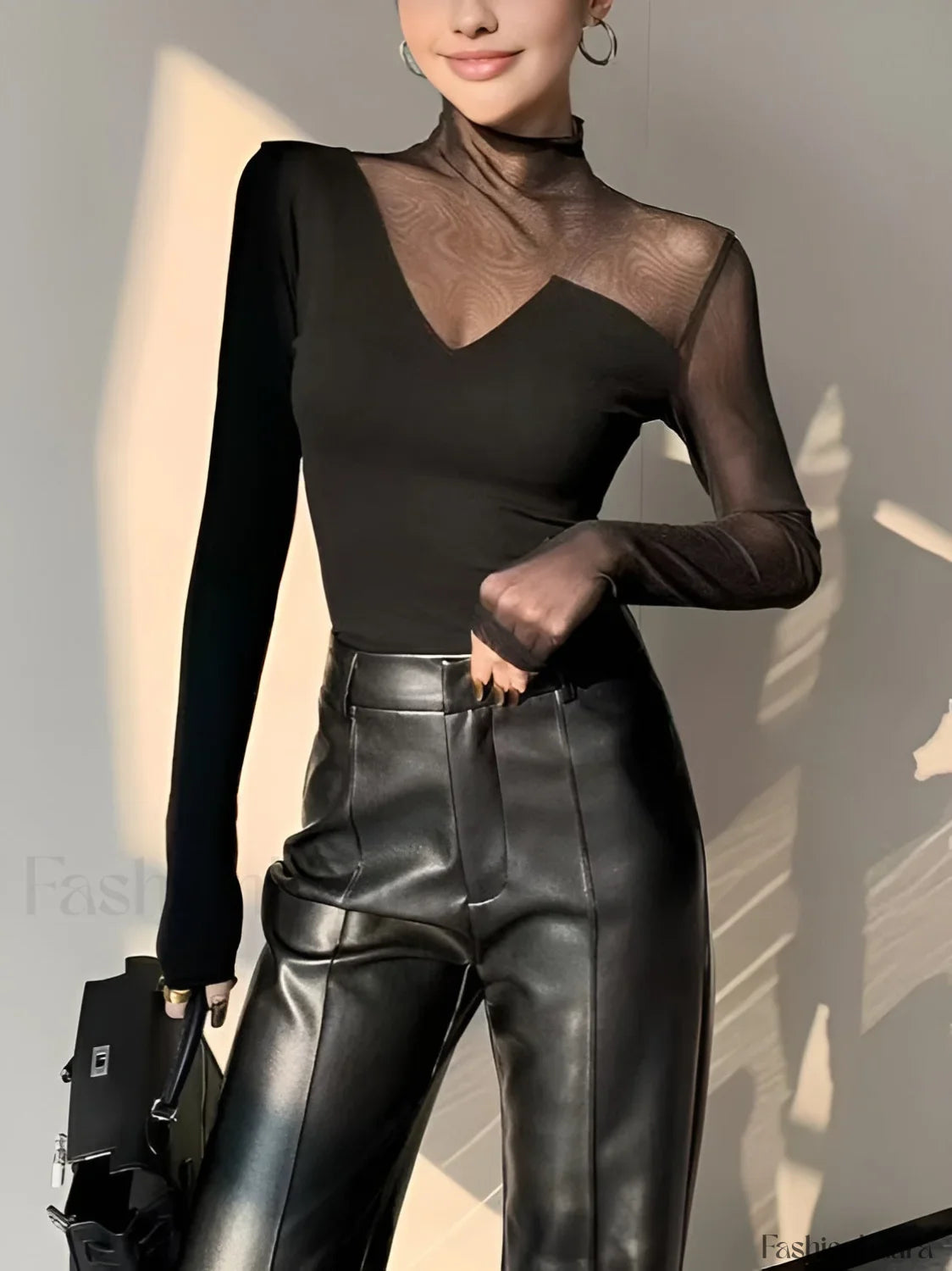 Asymmetrical Sheer Mesh Panel T-Shirt