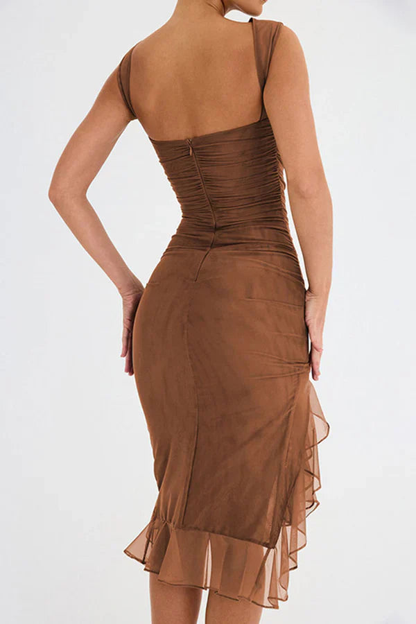 Elita | Boat Neck Ruffle Sheath Dress