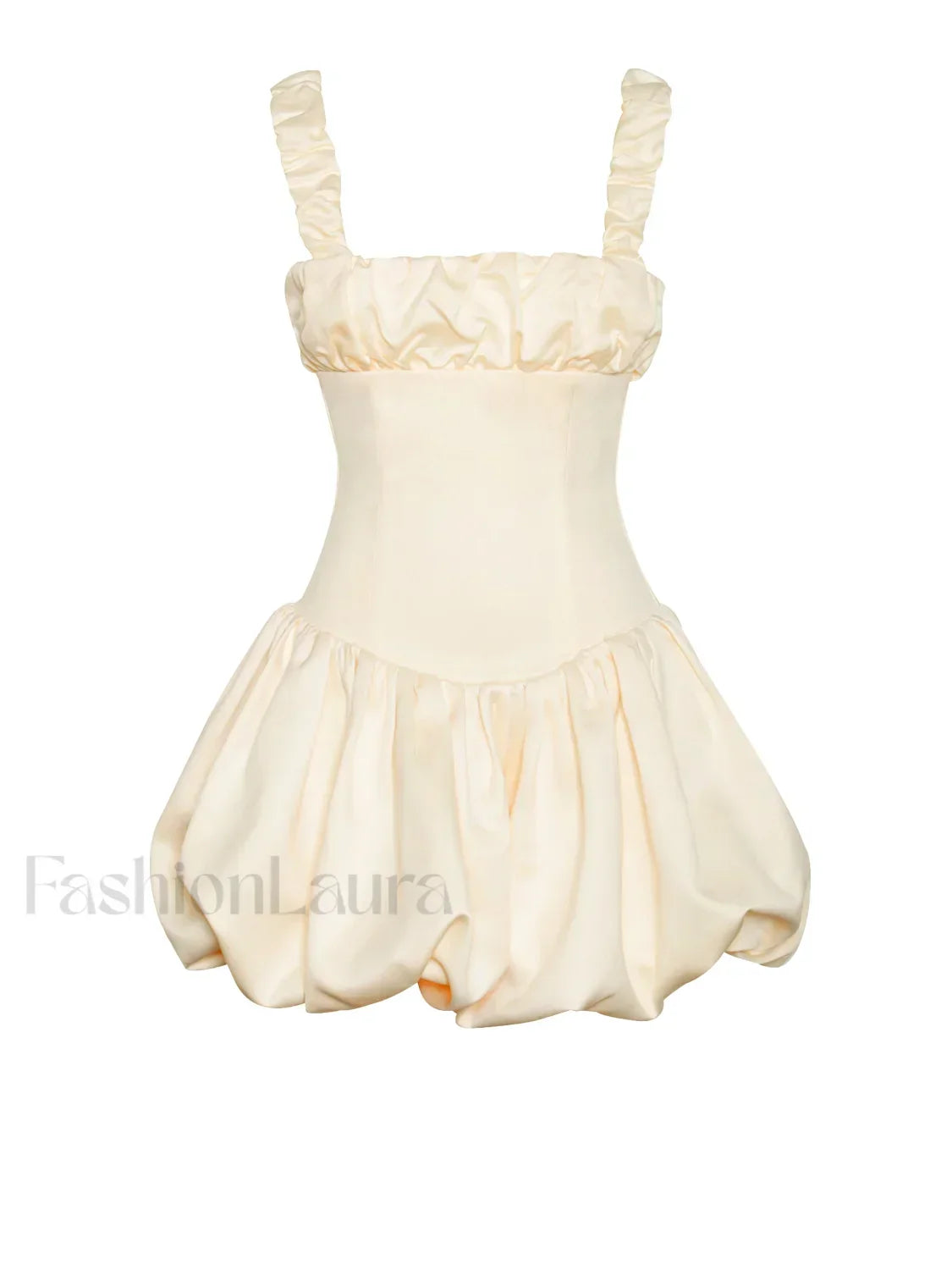 Aubrey Egg White Satin Graceful Bubble Hem Mini Dress