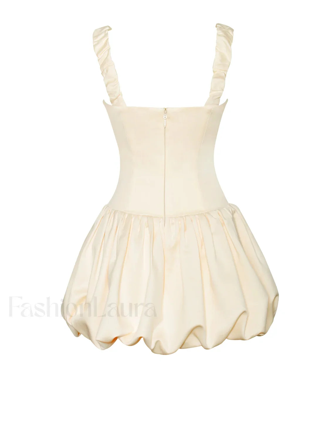 Aubrey Egg White Satin Graceful Bubble Hem Mini Dress