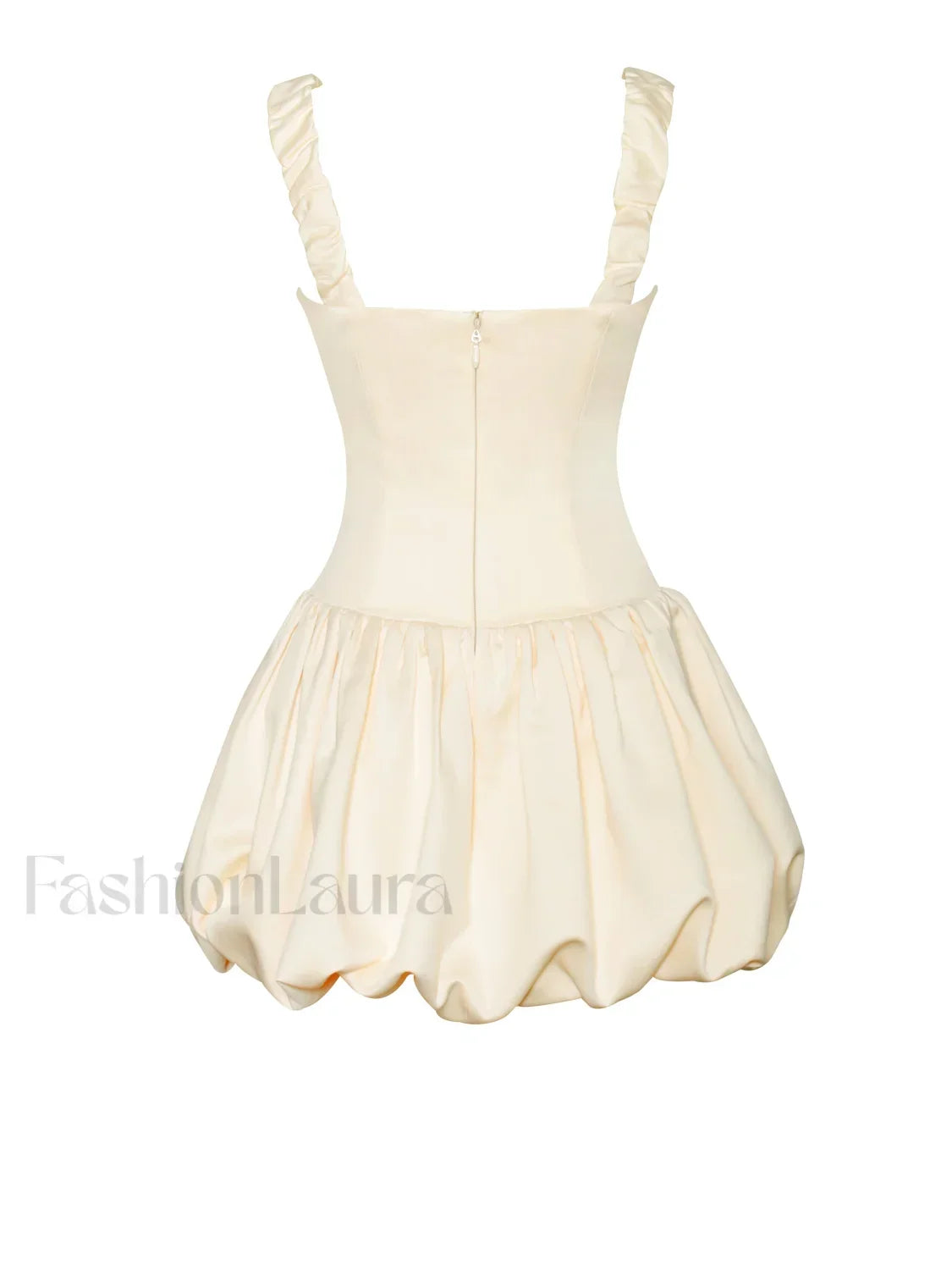 Aubrey Egg White Satin Graceful Bubble Hem Mini Dress