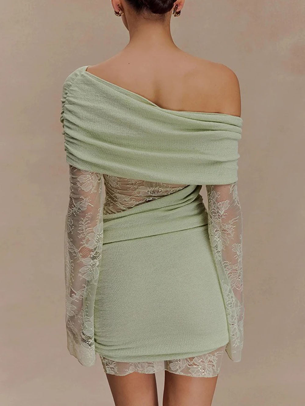 Aurelia One Shoulder Lace Mini Dress Sage Whisper 2
