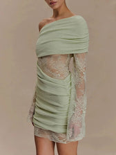 Aurelia One Shoulder Lace Mini Dress Sage Whisper 4
