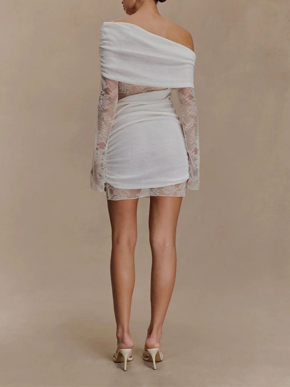 Aurelia One Shoulder Lace Mini Dress White 2