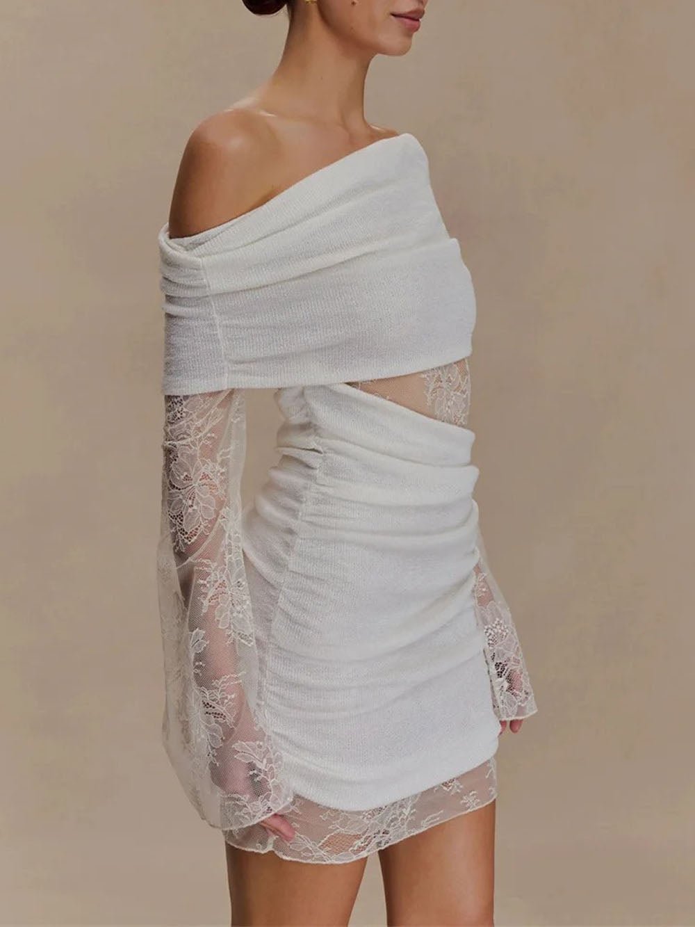 Aurelia One Shoulder Lace Mini Dress White 3