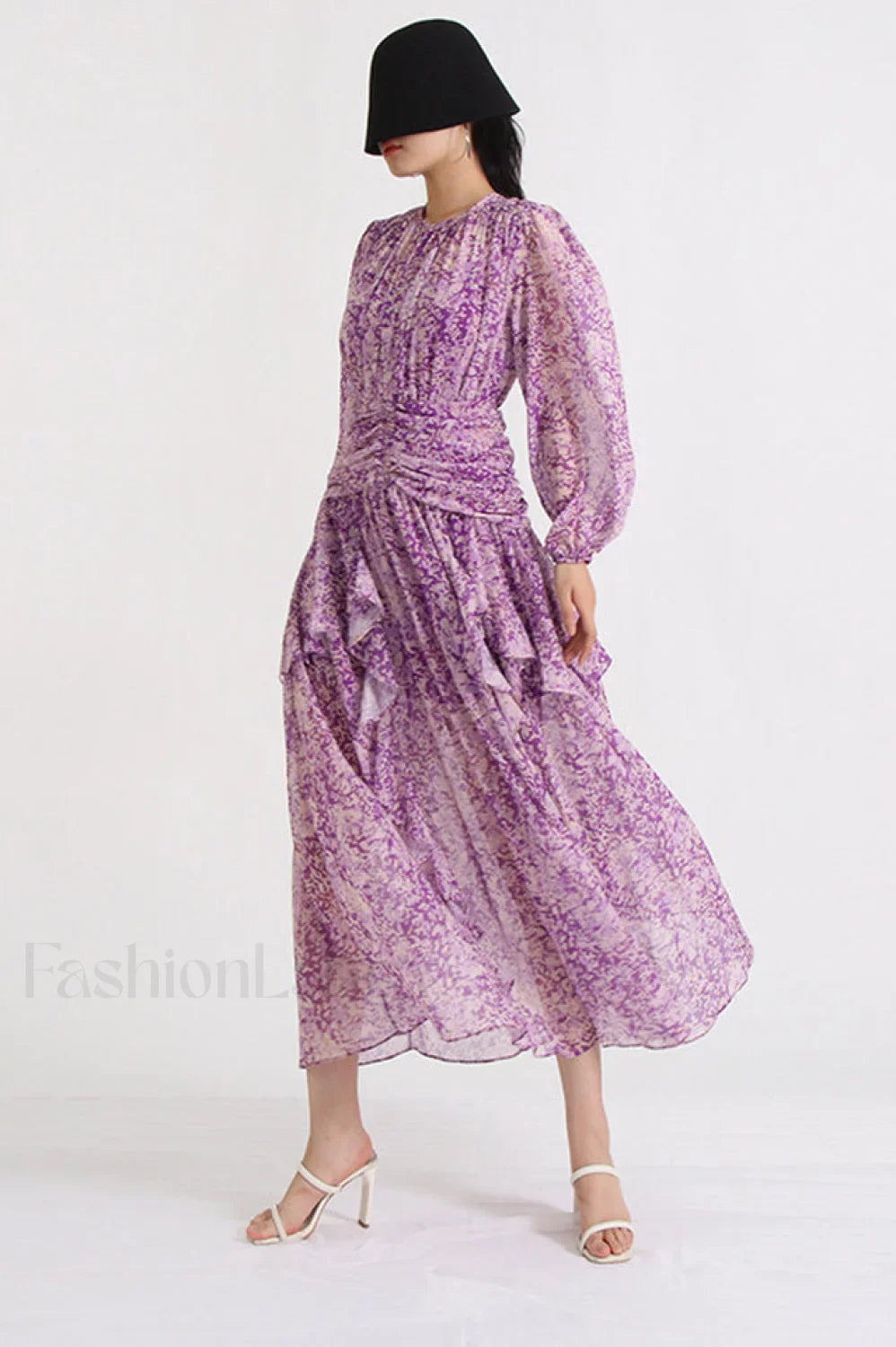 Aurier Round Neck Charming Balloon Sleeve Maxi Dress