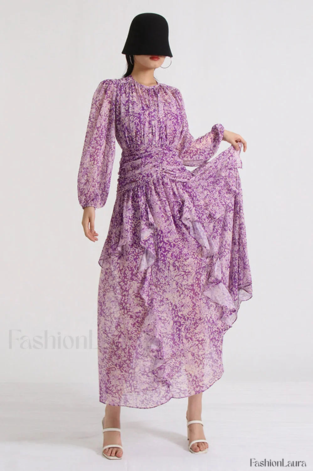 Aurier Round Neck Charming Balloon Sleeve Maxi Dress