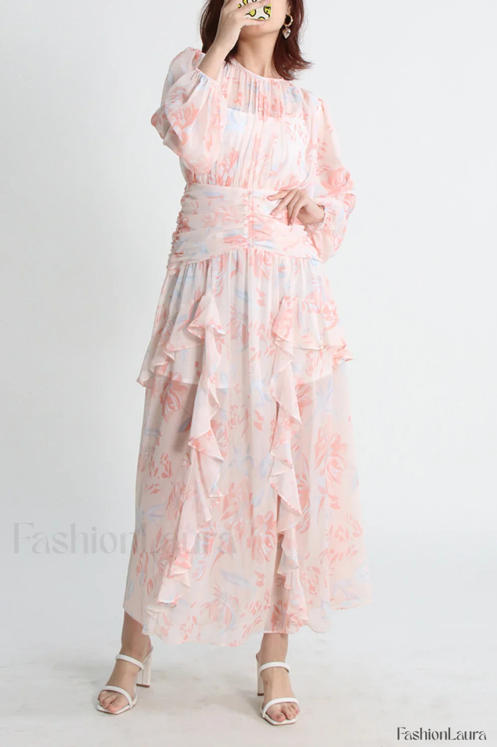 Aurier Round Neck Charming Balloon Sleeve Maxi Dress