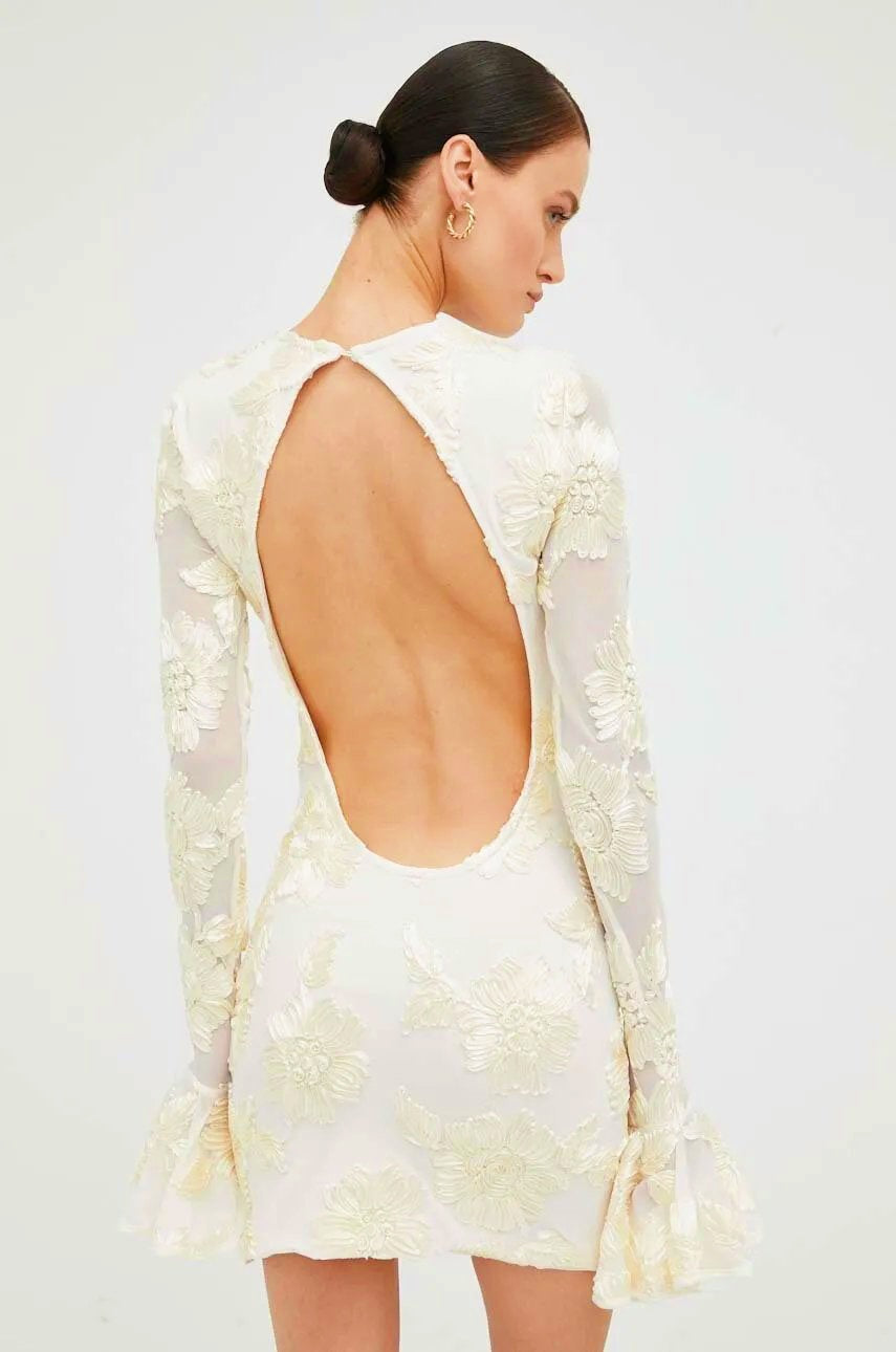Floral Embroidered Mesh Crew Neck Long Bell Sleeve Dress 2