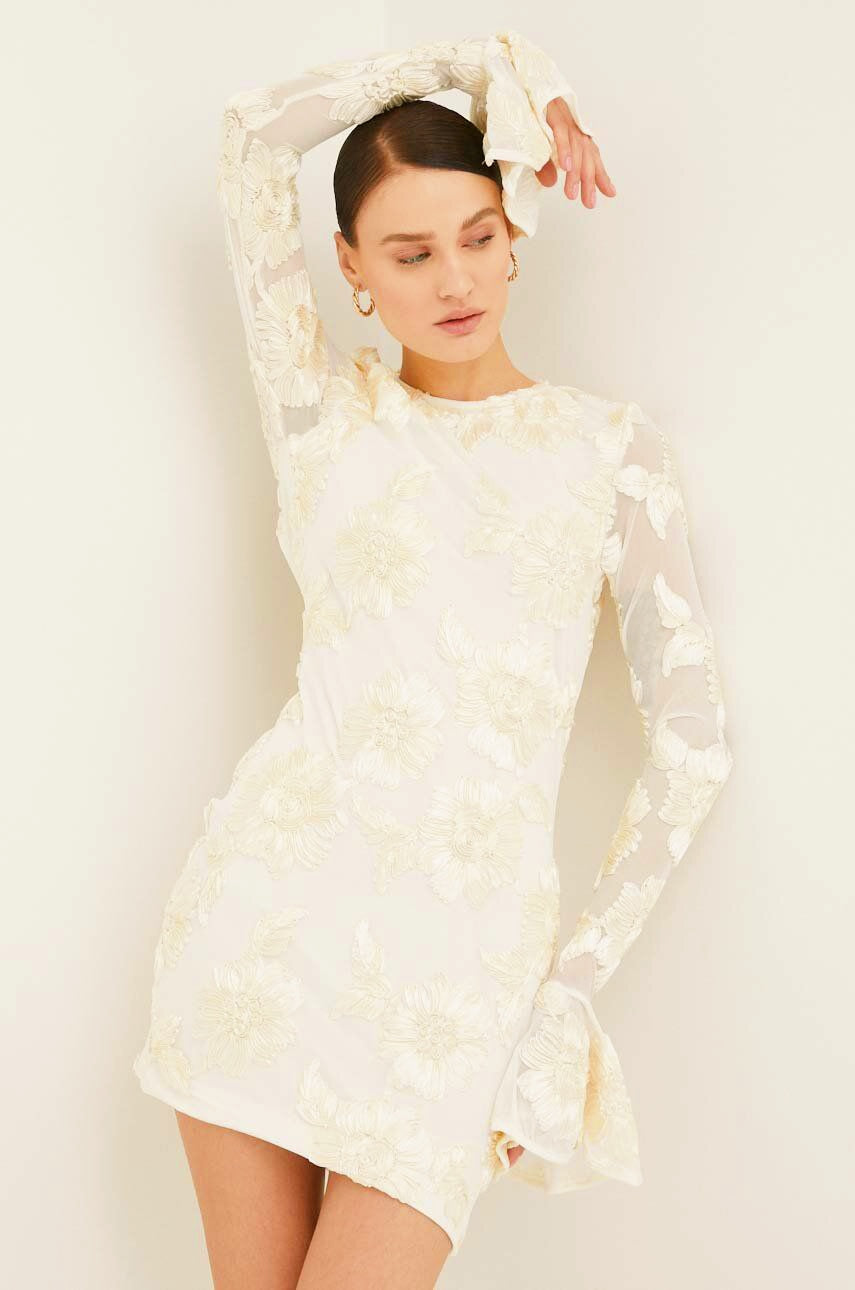 Floral Embroidered Mesh Crew Neck Long Bell Sleeve Dress 9
