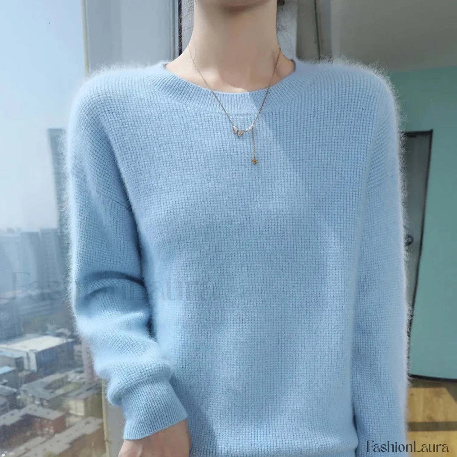 Autumn Winter New Women's Mink Cashmere Crewneck Jumper Fashion Solid Color Warm Sweater