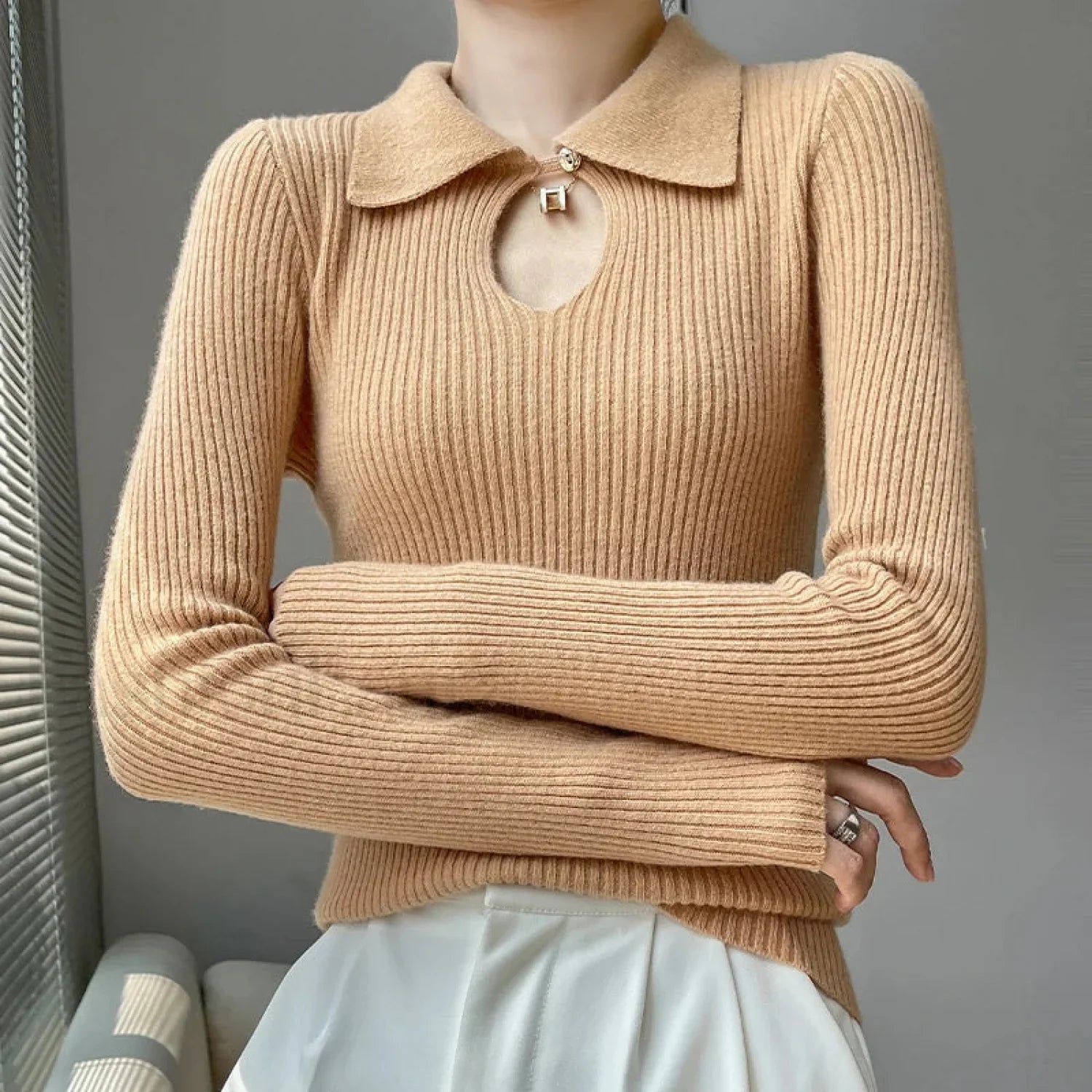 Autumn Winter New Women's Wool Polo Neck Solid Color Thick Slim Cashmere Sweater
