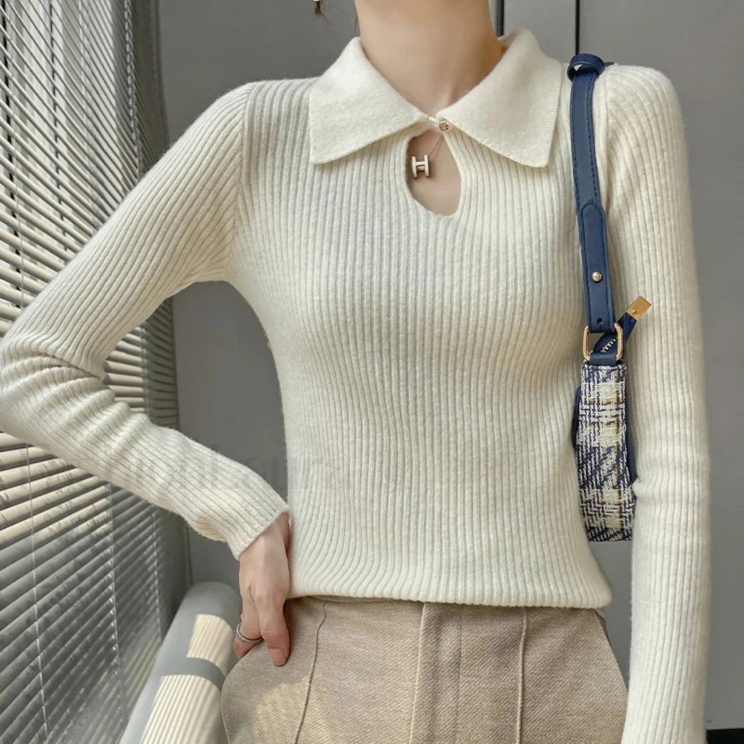 Autumn Winter New Women's Wool Polo Neck Solid Color Thick Slim Cashmere Sweater