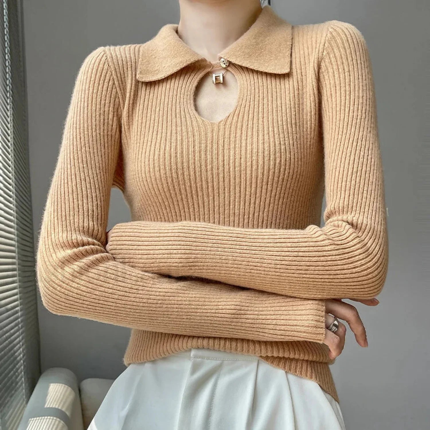 Autumn Winter New Women's Wool Polo Neck Solid Color Thick Slim Cashmere Sweater