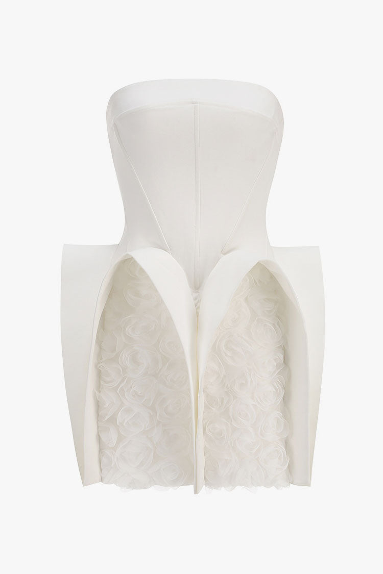 Avant Garde Strapless Corset Puff Peplum 3D Floral Mini Party Dress