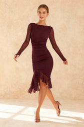 Wine Ruffle Stylish Midi Dress