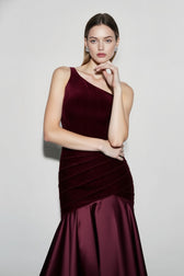Velvet Panel Off Shoulder A Line Formal Dress