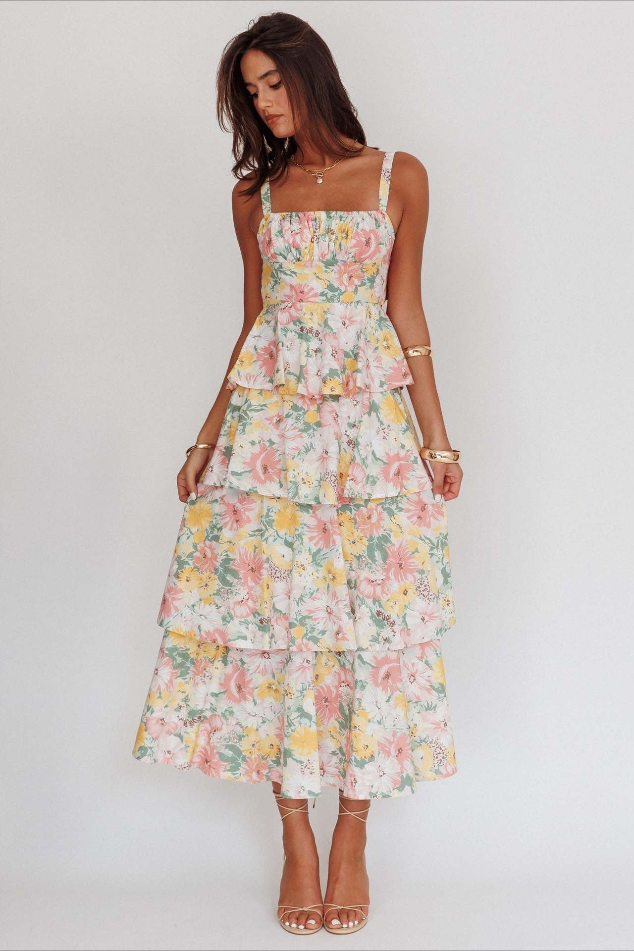 Bow Detail Printed Slim Party Floral Dress