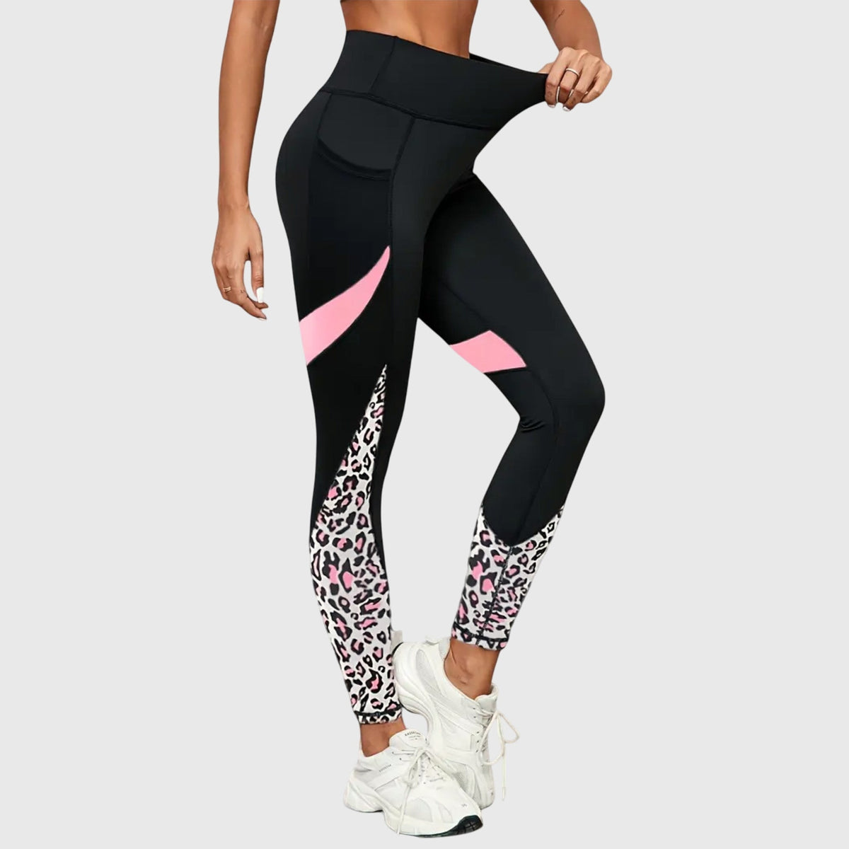 High Waist Leopard Panel Pocket Leggings