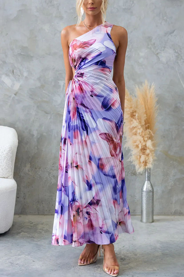 Deja | One Shoulder Pleated Maxi Dress