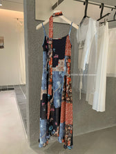 Floral Patchwork Spaghetti Strap Ruffle Maxi Dress 18