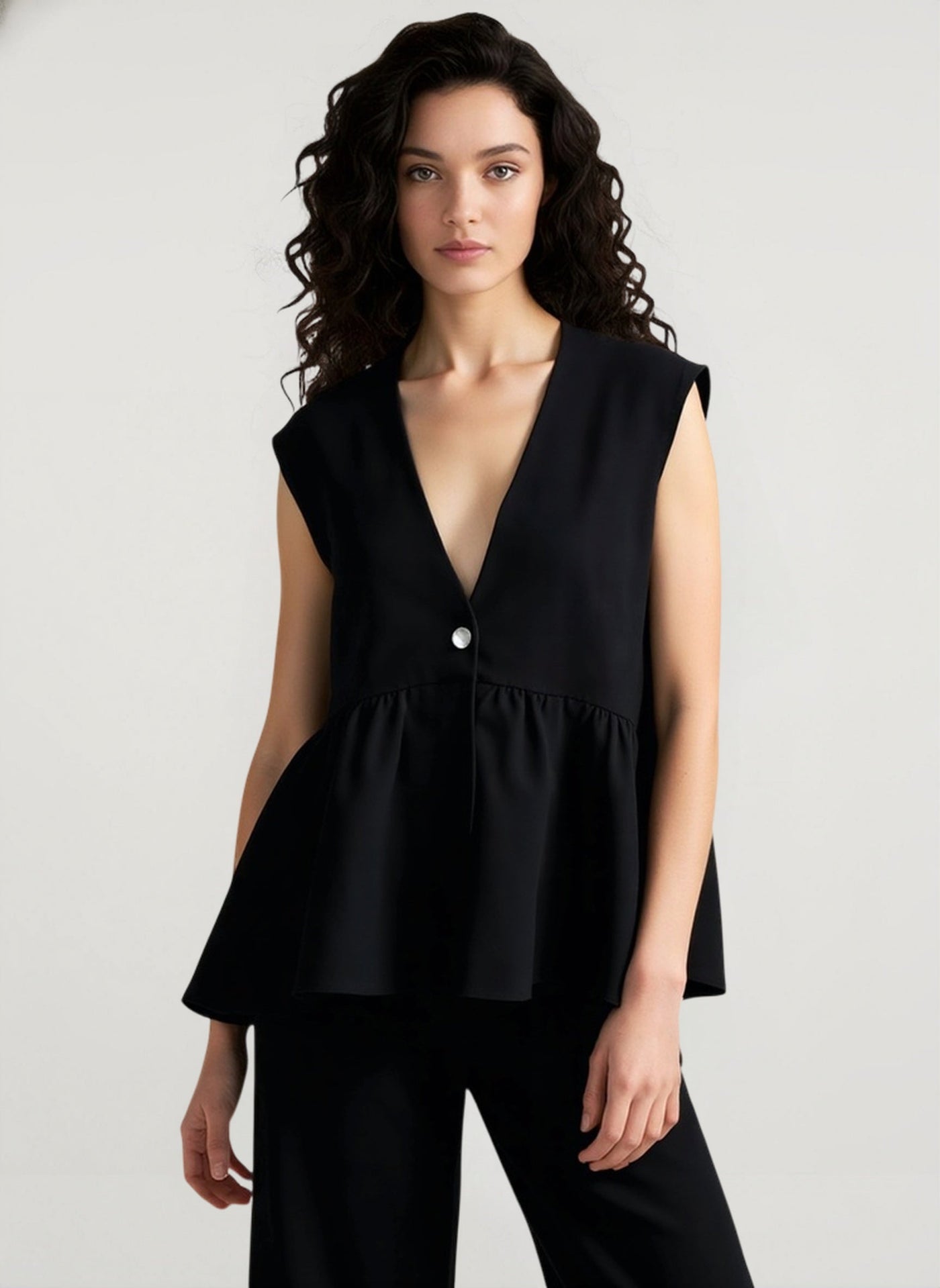 Cotton V Neck Sleeveless Vest Pants Two Piece Set