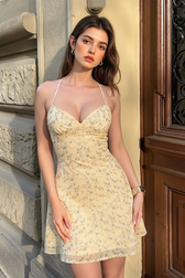Floral Cross Tie Back Open Mini Slip Dress