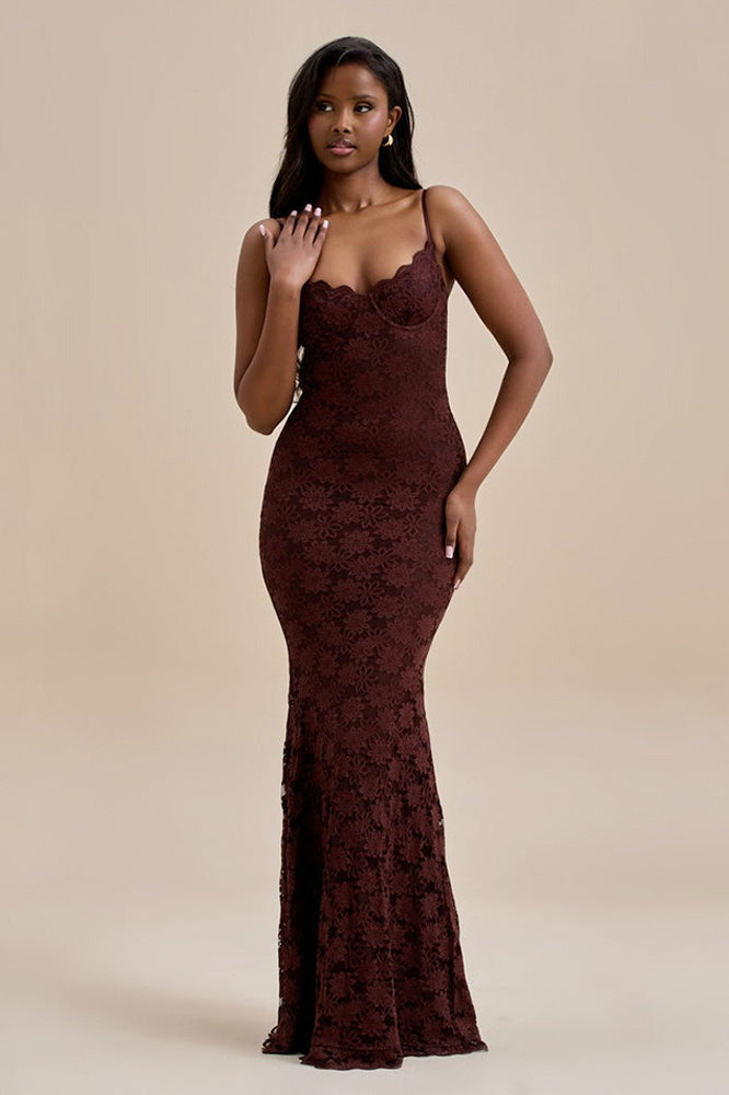 Backless Bodycon Maxi Lace Dress - View 9
