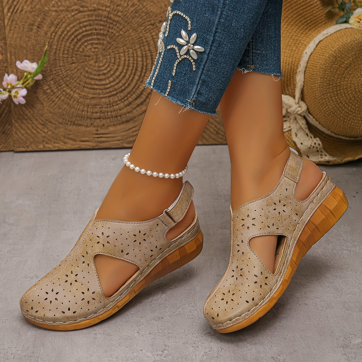 Closed Toe Cut Out Slingback Wedge Sandals