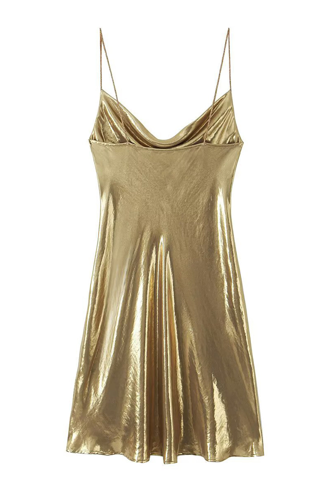 Metallic Cowl Neck Spaghetti Strap Slip Mini Dress