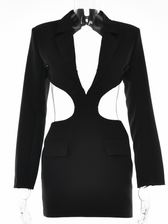 Long Sleeve Elegant Office Sexy Patchwork Backless Dress