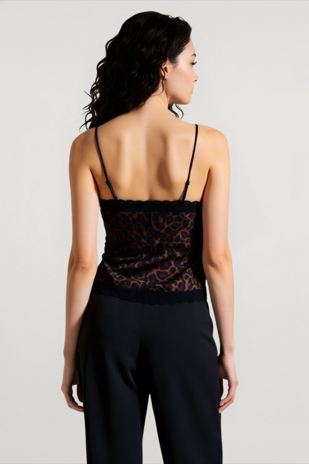 Leopard Print Lace Trim V-Neck Spaghetti Strap Cami Top 4